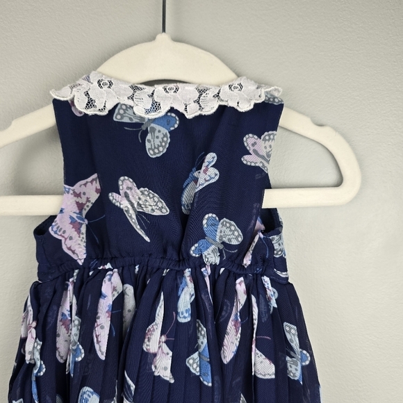 BABY BERI Pleated Whimsical Dress Lace Collar Butterfly Navy‎ Baby Girls 6-9 M - Picture 12 of 14
